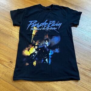 Prince Purple Rain black purple graphic short sleeve shirt SIZE S